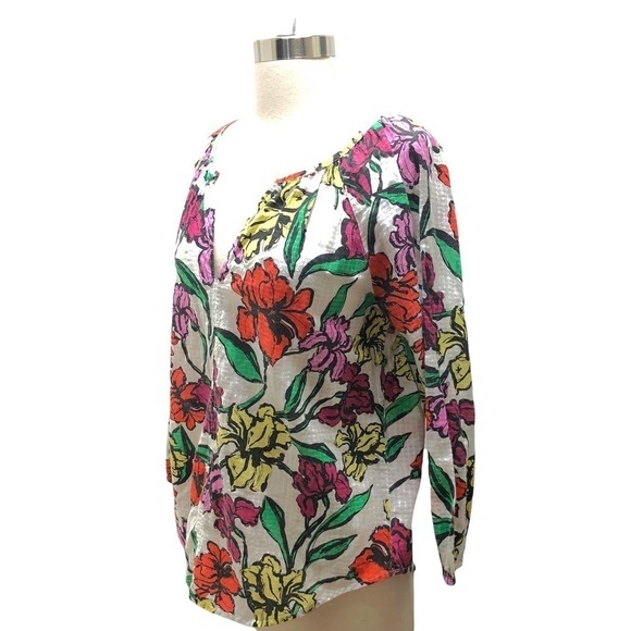 Roller Rabbit Jorales Lucy Top Iris Floral Red Purple Yellow Green, X-SMALL NWT - Picture 2 of 12